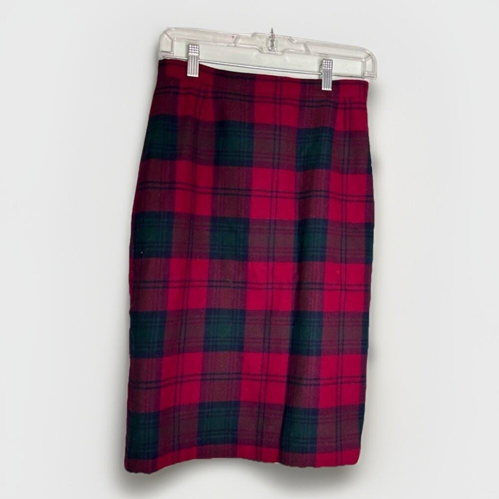 VTG Scotch House Sz 12 Wool Pencil Knee Lined Skirt Red Black Tartan Plaid Prep